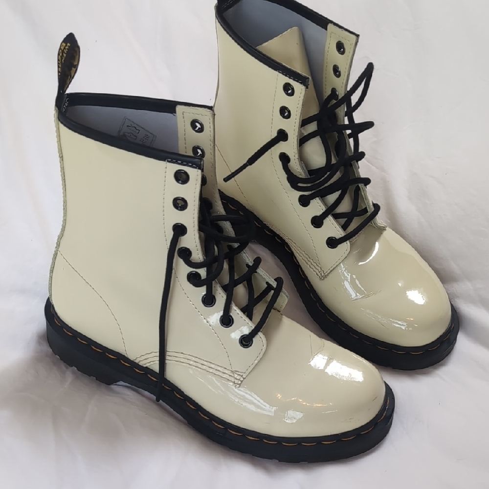Dr. Martens Glossy Cream Combat Boots